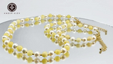 Milky Amber and Pearls Baroque Beads Necklace 14k Gold Plated